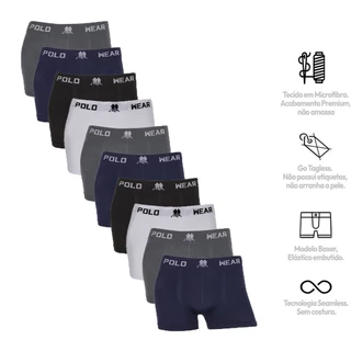 Kit C/ 10 Cuecas Boxer Polo Wear Lisa Microfibra
