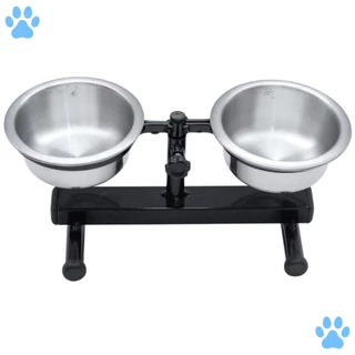 Comedouro Regulável Polido Duplo Preto Mini 300ml para Cães de Pequeno Porte ou Filhotes
