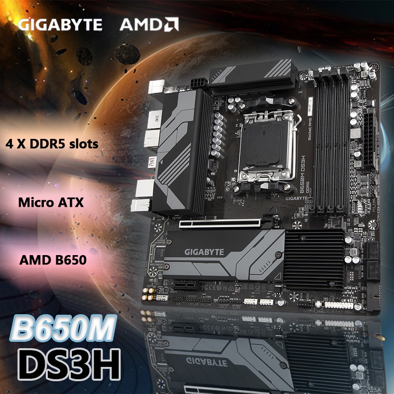 GIGABYTE B650M DS3H (AM5/ LGA 1718/ AMD/ B650/ Micro ATX/Mandado de 5 anos (AM5/ LGA)y/ DDR5/ PCIe 4.0 M.2/ PCIe 4.0/ 2.5GbE LAN/placa-mãe)