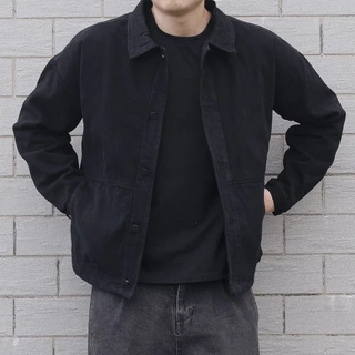 Jaqueta Jeans De Ferramentas De Cor Sólida Primavera E Outono Masculina Solta Estilo Coreano Simples Combina Com Tudo Preto