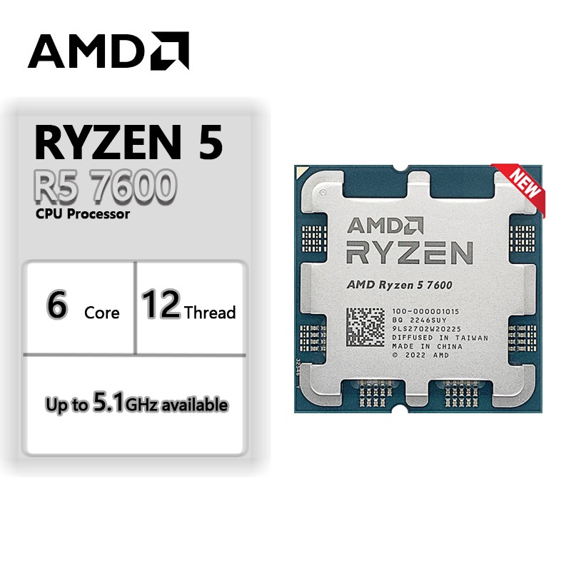 Processador de CPU AMD Ryzen 5 7600 R5 7600 3.8 GHz 6-Core 12-Thread ...