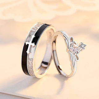 Anel De Cobre Ajustável Princesa E Cavaleiro Cruz Coroa Anéis De Amantes De Abertura Amor Token Gift
