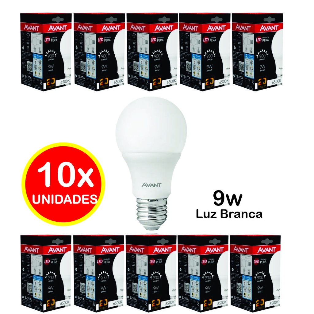 Kit 10 Lâmpada Led 9W Bulbo Casa Sala Comécio Ecônomica E27 A60 Soquete Abajur Pera Atacado luz Branca 6500k