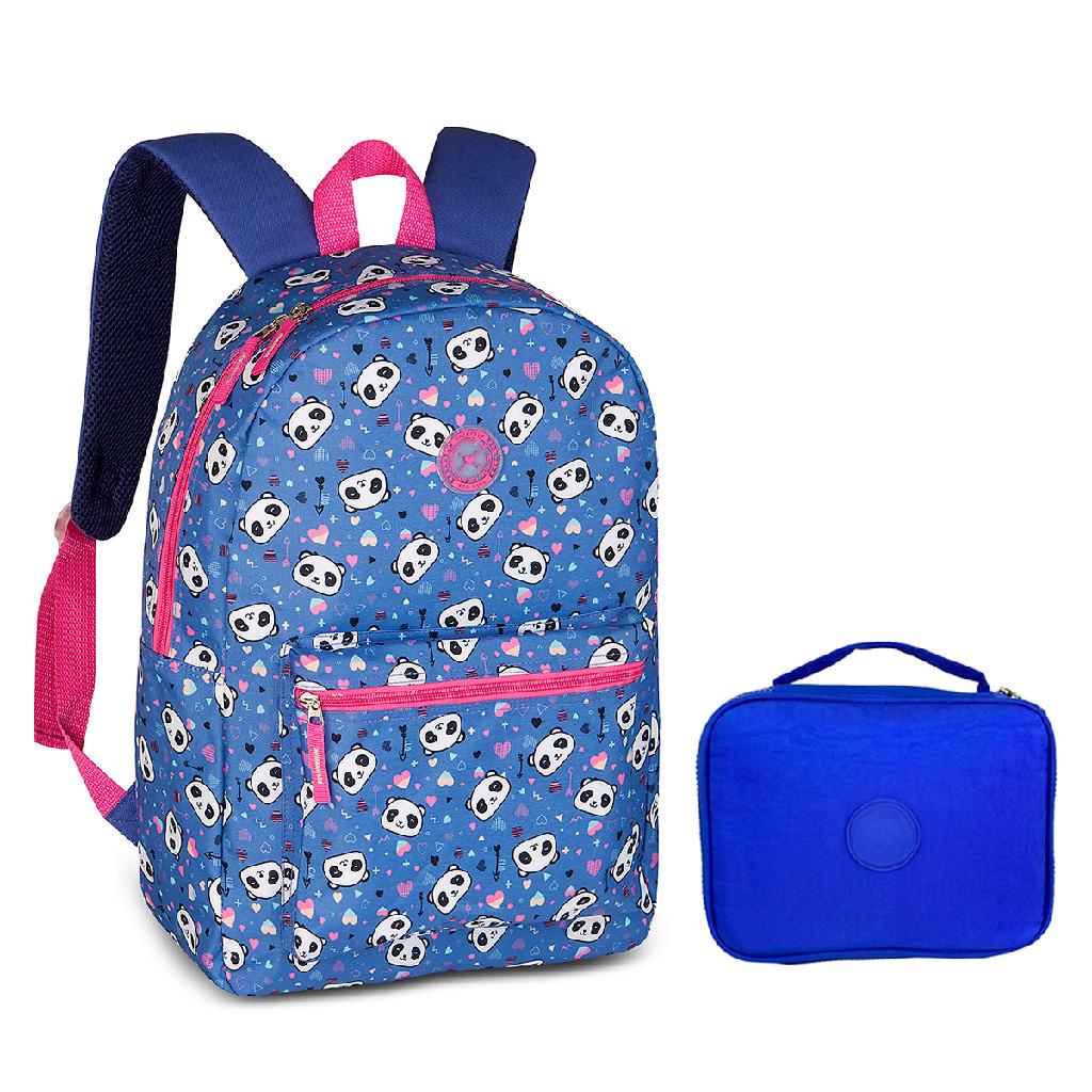 Mochila Escolar Feminina Espaçosa Estampada Moderna Juvenil - Azul