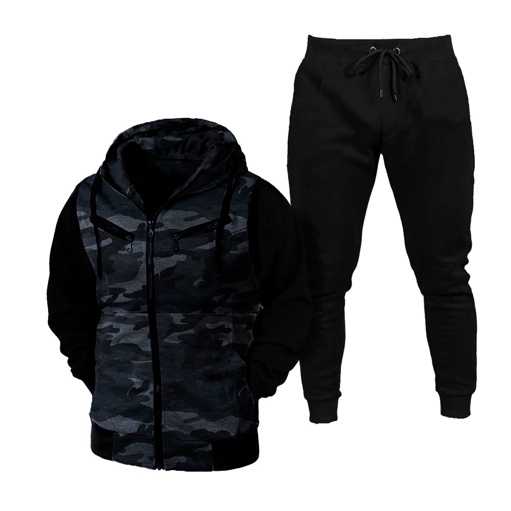 Conjunto De Moletom de Zíper Kit Blusa De Frio Aberta + Calça Moletom