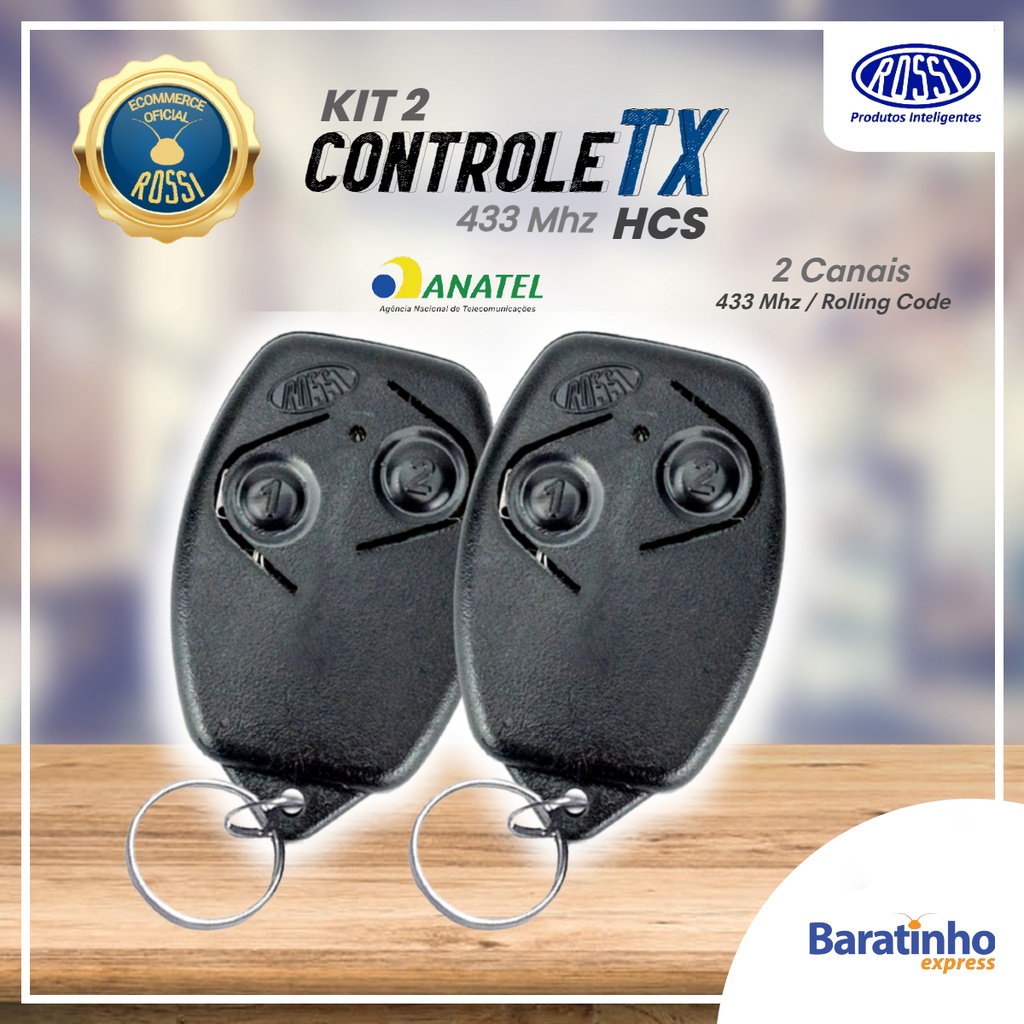 Kit 2 Controle Remoto Portão Rossi HCS Rolling Code 433Mhz | Shopee Brasil