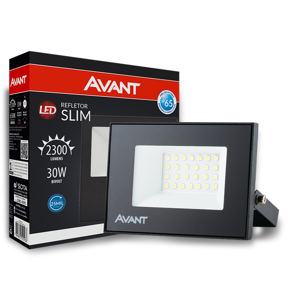 Refletor de Led 10W 20W 30W Avant Bivolt Luz Branca 6500K Prova D'água 120°