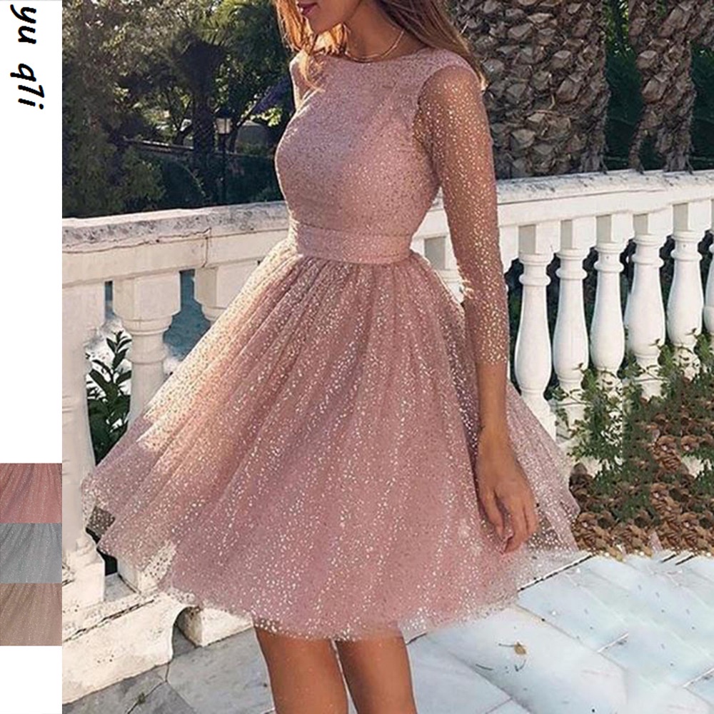 Vestido Elegante Sexy Para Festas Manga Longa Tamanho PP Cores Bege