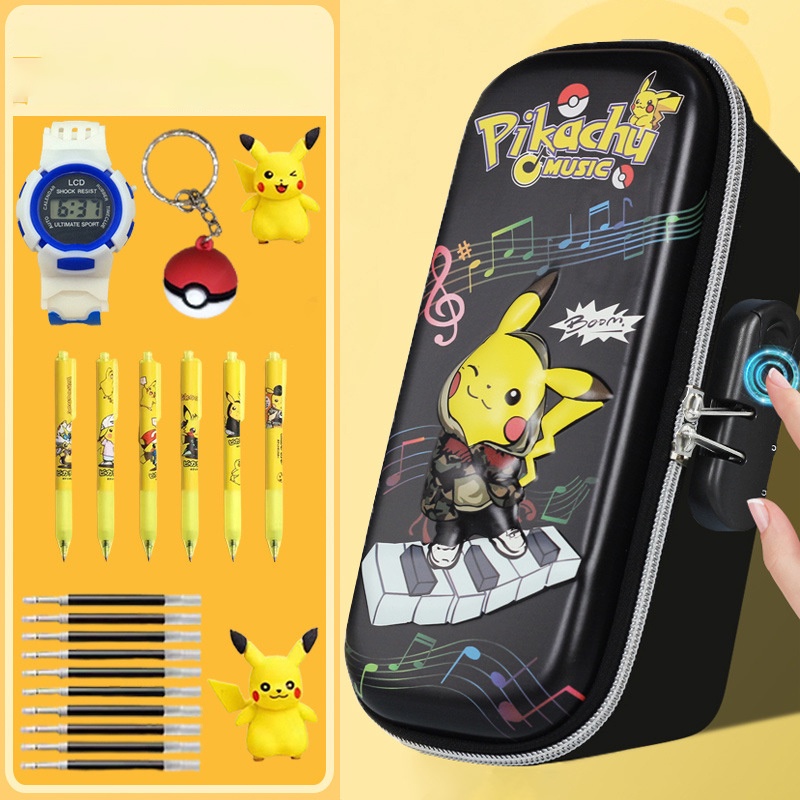 Anime 3D Pikachu Bolsa De Lápis Estudantil Caixa De Papelaria Grande Capacidade Senha Cadeado Estudantes Do Ensino Médio De Desenho Animado Kids Gift