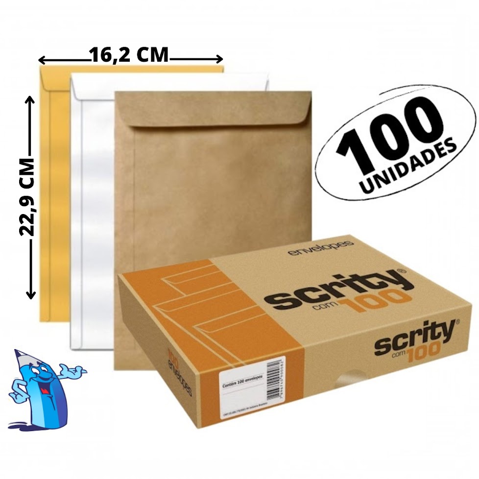 ENVELOPE KRAFT PARDO 100 UNIDADES 16,2X22,9CM SCRITY