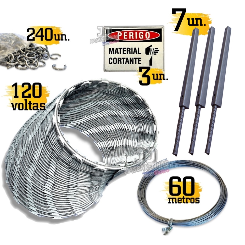 Kit Concertina cerca arame farpado corte 30cm completo 30m Shopee