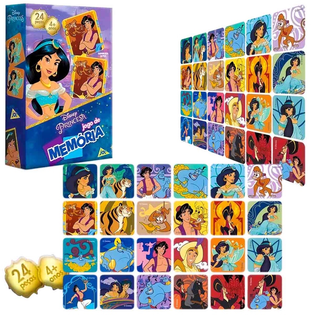 Aladdin e Princesa Jasmine Jogo de Memória 24 Pares - Disney