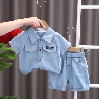 Meninos Conjuntos de Roupas Verão Crianças Moda T-shirt + Denim Shorts 2pcs Ternos Algodão Tracksuits
