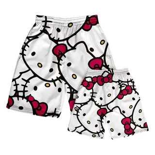 Calções Hello Kitty para homens, mulheres, verão, jogos largos, tudo casual, praia, cinco pontos, calças KIV0