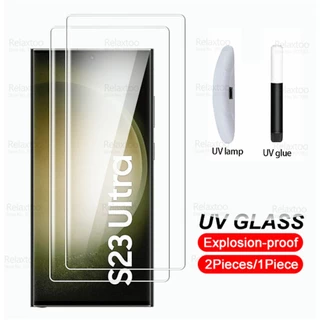 1-2Pcs Vidro Temperado UV Curvo Completo Para Samsung Galaxy S23 Ultra Protetor De Tela S23 Plus 5G Película Protetora