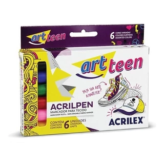 Caneta Marcador Permanente Para Tecidos Acrilpen Kit 6 Cores