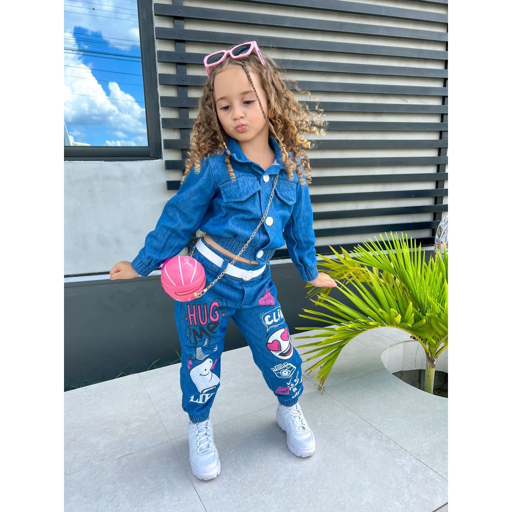 Conjunto Jeans infantil menina blogueirinha 3 peças