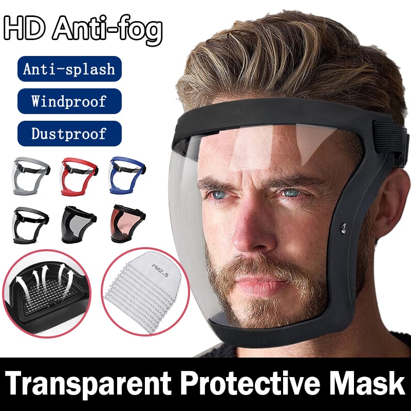 Máscara Anti-Embaciamento Transparente Full Faceshield Reutilizável HD Óculos De Segurança De Cozinha Com Filtros