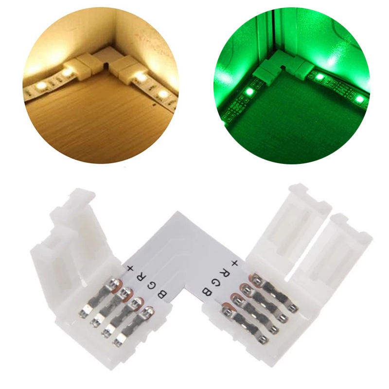 Conector LED De 4 Pinos Em Forma De L Canto Rápido Divisor Ângulo Reto 10mm 5050 RGB Fita