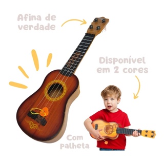 Mini Violao Infantil brinquedo Ukulele Cordas Aço c/ Palheta