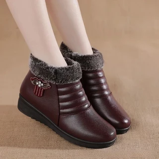 Elegante Botas femininas Frio Inverno impermeável Grande Confortável