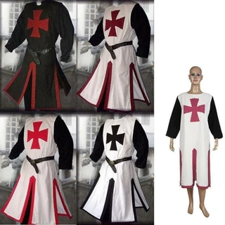Estoque Pronto ! Cavaleiro Templário Medieval Crusader Surcoat Manga Longa Roupa Cosplay