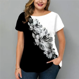 Camiseta Gráfica Floral De Verão Camisetas Gráficas Tees Casual Loose Apparel For Women O-Neck Oversized Clothing 5xl