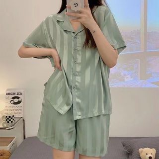 Korean Fashion Women Plus Tamanho M-5XL Conjunto Pijama De Seda Satin  Feminino De Manga Curta Noite