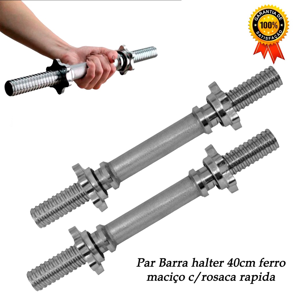 Par de Barra Halter 40cm Maciça Cromada Com Rosca