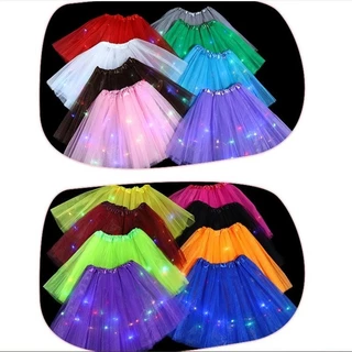 Saia Tule Tutu com Luz Led Colorido Infantil/Adulto 30cm/40cm Festa Fantasia Carnaval Dança Diversas Cores