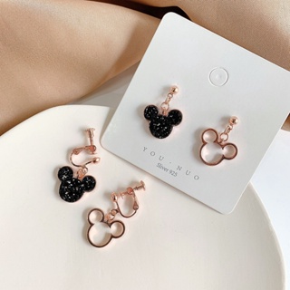 Brincos Disney Mickey Anime Cartoon Minnie Black Sequins Vintage Women Drop Dangle De Natal Jóias