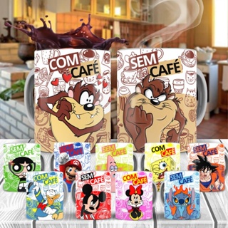Caneca porcelana personagens com café sem café diversas estampas stitch mickey minnie 325ml