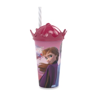 Copo de Plástico 500 ml com Tampa Coroa e Canudo Frozen