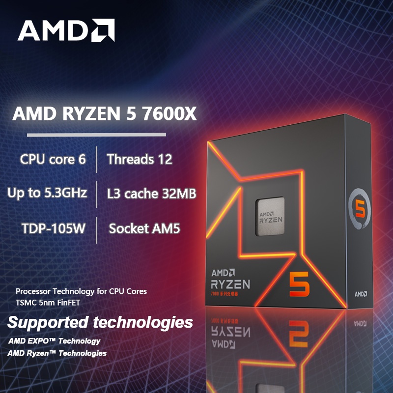 Amd Ryzen 5 7600x R5 7600x 47 Ghz 6 Core 12 Thread Cpu Processador 5nm L3 32m 100 000000593 4440