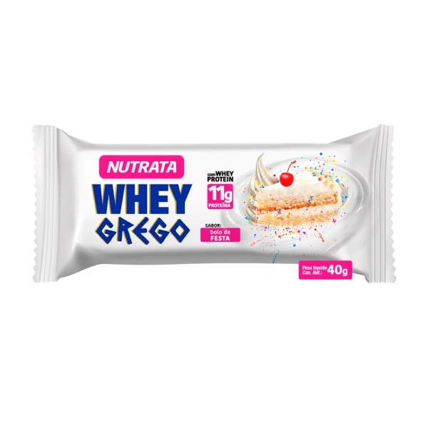 Whey Grego Bar Caixa com 12 Unidades (480g) – Sabor: Bolo de Festa