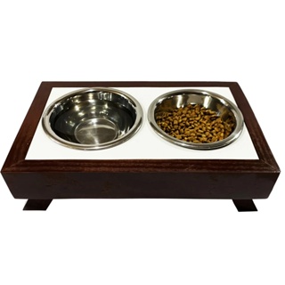 Comedouro Duplo Doha Elevado de Madeira Com Potes Inox Luppet - Tam.M