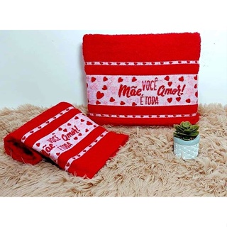 Kit 2pcs Toalha Banho Rosto Algodao Bordada Macia Felpuda