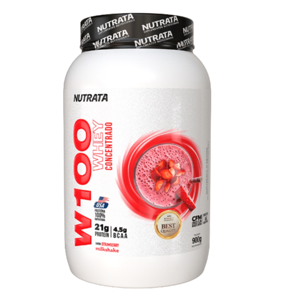 Suplemento Alimentar Nutrata W100 Whey Strawberry Milkshake – 900g