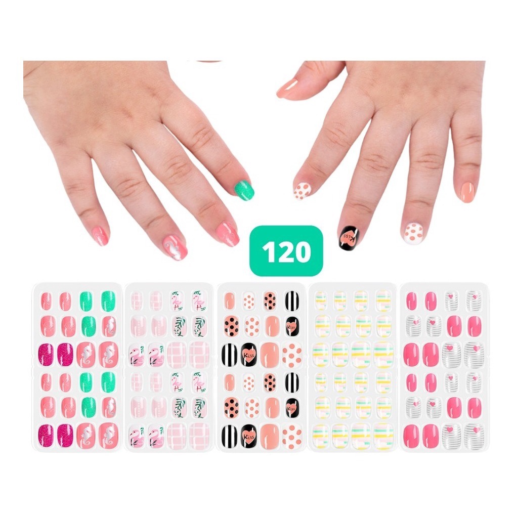 120 Unhas Posticas Crianca Menina Desenhos | Shopee Brasil