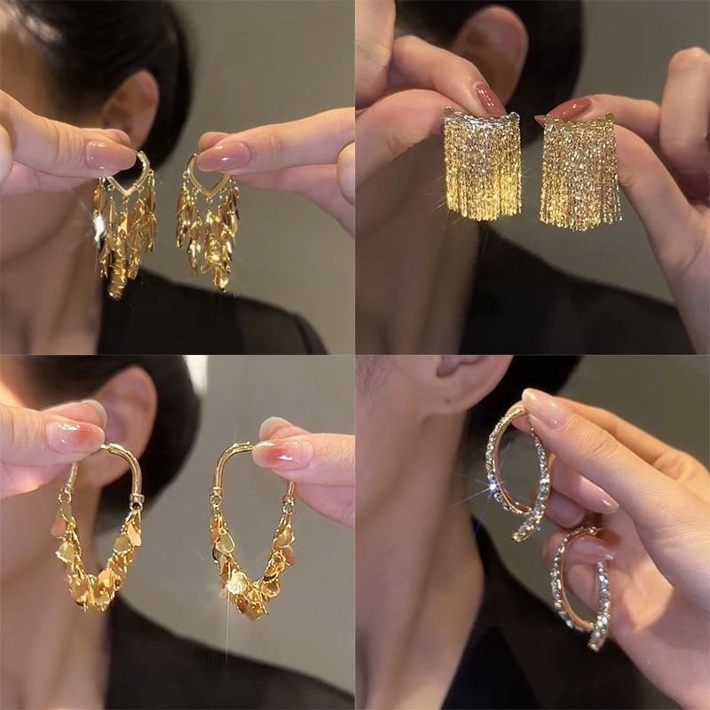 Brincos Criativos Personalizados Coreanos De Orelha De Tassel De Folha De Trigo Em Estilo Fashion Style Metal