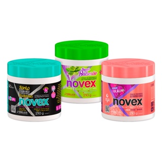 Kit Novex Mini- Cronograma Capilar HNR BABOSÃO + SANTO BLACK + COLAGENO 210G