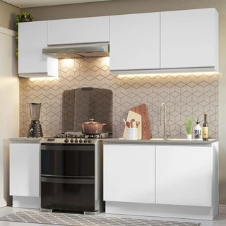 Armário de Cozinha Completa 240cm Branco Glamy Madesa 10 em Oferta na Shopee