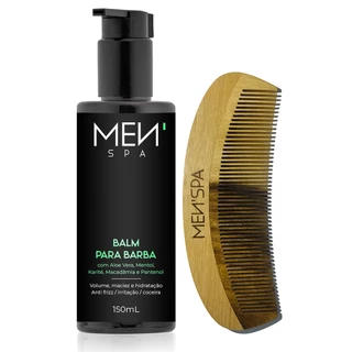 Kit Balm para Barba com Mentol + Pente de Madeira Maciça Menspa