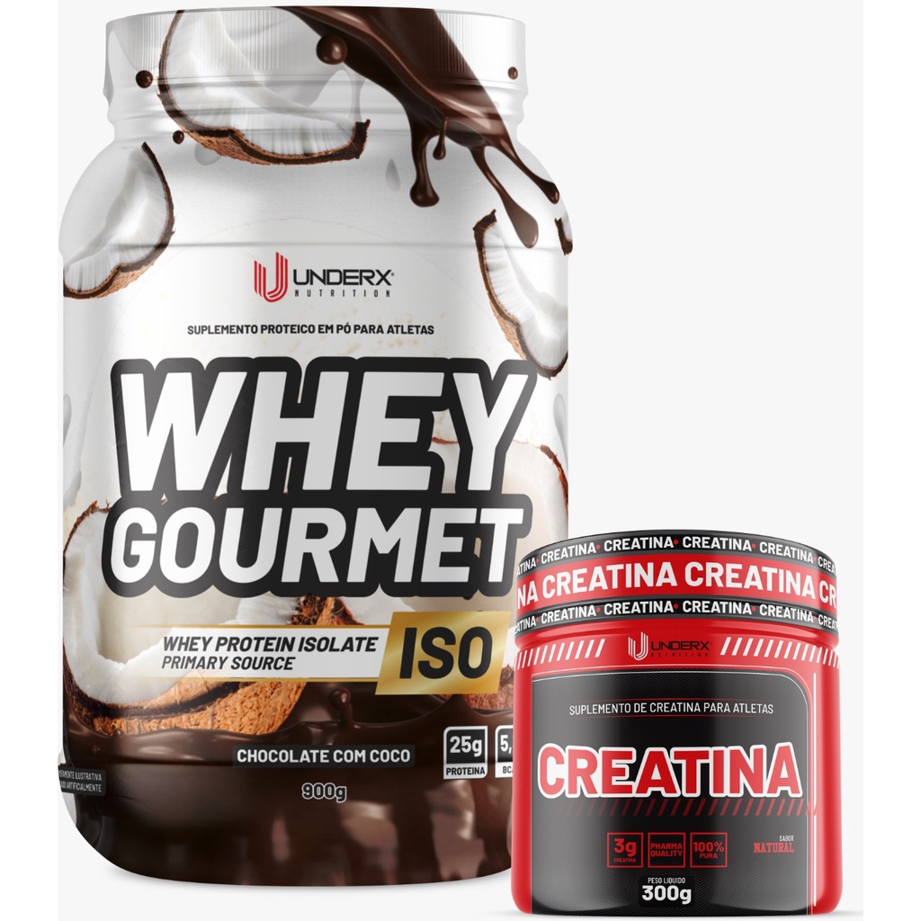 Kit Whey Protein Gourmet ISO + Creatina 300g UnderX – 100% Pura