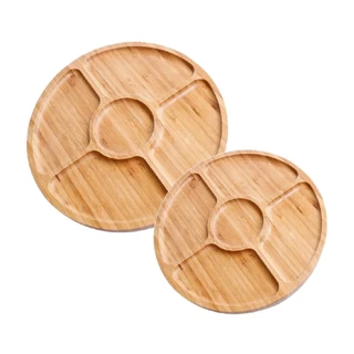 Kit com 2 Bandeja Petisqueira Redonda Bambu 25cm e 30cm Diâmetro