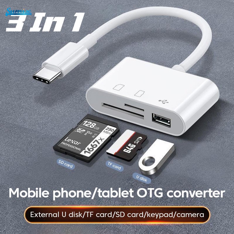 Adaptador 3 Em 1 Portátil Tipo C TF SD Leitor De Cartões De Memória Compacto Flash USB-Para Telefone Celular