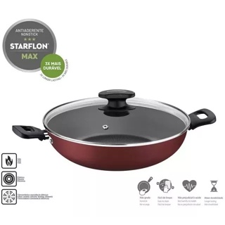 Panela Wok Loreto Tramontina 3,3 Litros (28cm) Antiaderente Tampa de Vidro