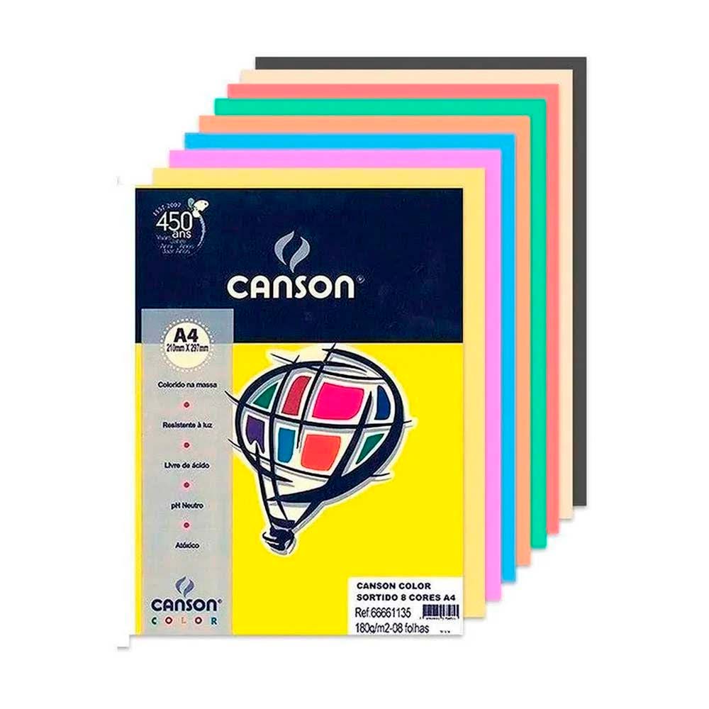 Papel Canson Color 180g/m² A4 8 Cores 210 x 297 mm com 8 Folhas ...