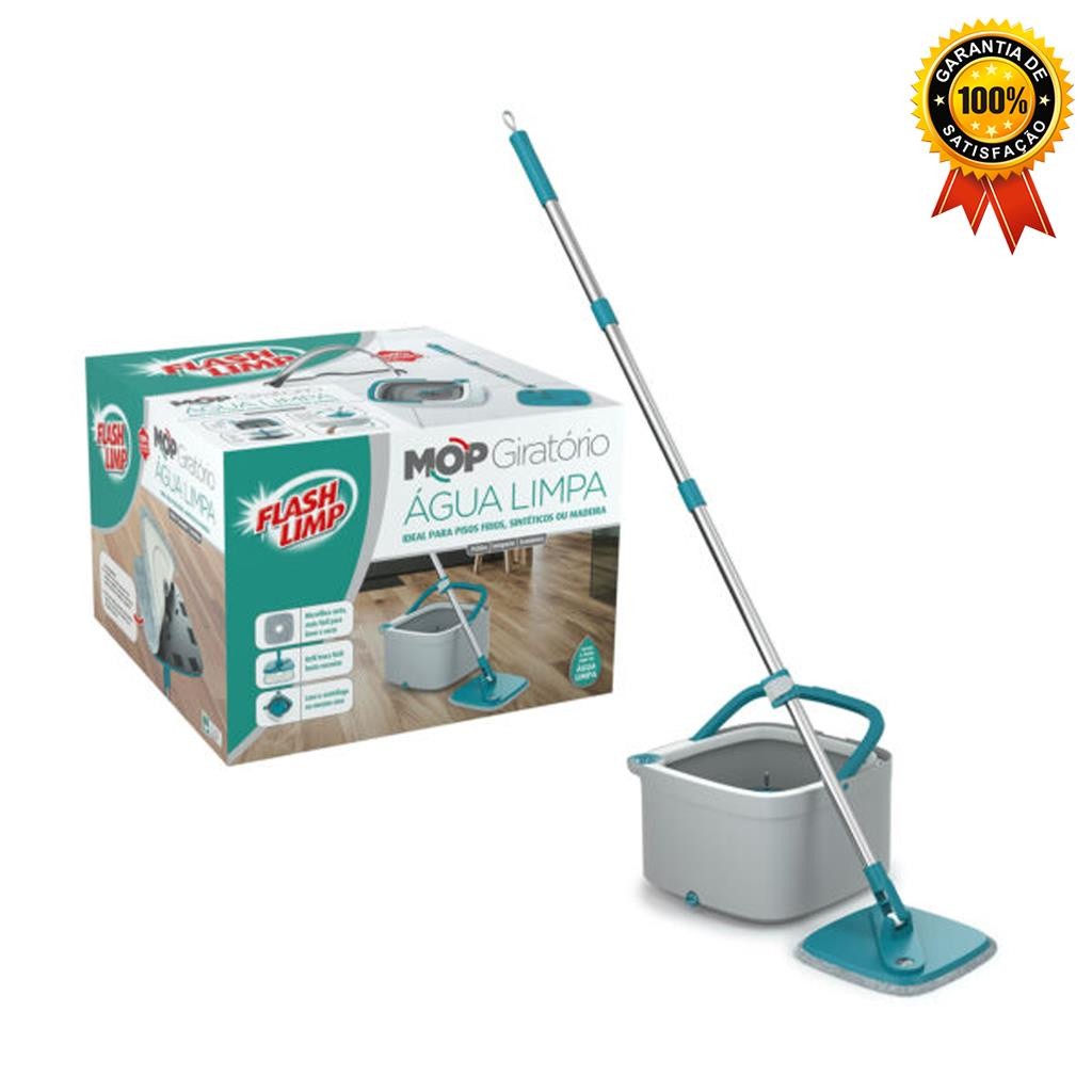 Mop Esfregao Com Refil De Microfibra Balde Interno Externo 3L Agua Limpa E Suja Flashlimp MOP0648