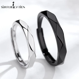 Moda Luxo Leve Prata Negra Diamante Anéis De Casal Em Forma De/Amantes Geométricos Suaves Jóias Com Anel De Dedo Ajustável